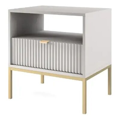 3XELIVING Table de chevet : 1 tiroir, Gris, or, 54 x 56 x 39 cm, poignées dorées - Publicité 3XELIVING Table de chevet : 1 tiroir, Gris, or, 54 x 56 x 39 cm, poignées dorées - Publicité