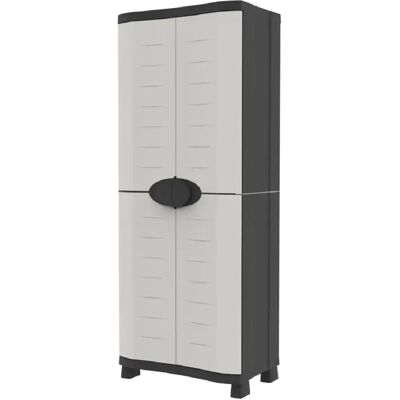 Pegane Armoire de rangement multifonction en résine avec penderie intégrée coloris Beige/noir - Publicité Pegane Armoire de rangement multifonction en résine avec penderie intégrée coloris Beige/noir - Publicité