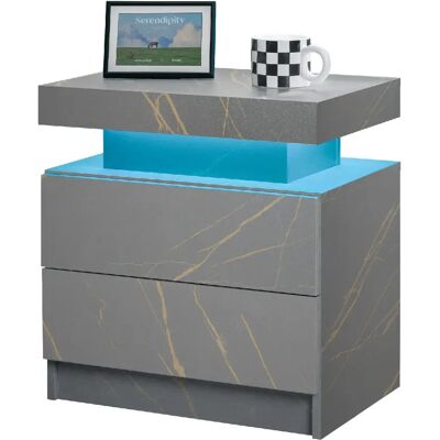 STILVORA Table de chevet gris et or en bois d’ingénierie avec LED et 2 tiroirs - Publicité STILVORA Table de chevet gris et or en bois d’ingénierie avec LED et 2 tiroirs - Publicité