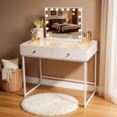 FENCHILIN Coiffeuse avec Miroir à Éclairage LED Dimmable Blanc 100cm 2 Tiroirs Miroir 58x 46 cm - Publicité FENCHILIN Coiffeuse avec Miroir à Éclairage LED Dimmable Blanc 100cm 2 Tiroirs Miroir 58x 46 cm - Publicité