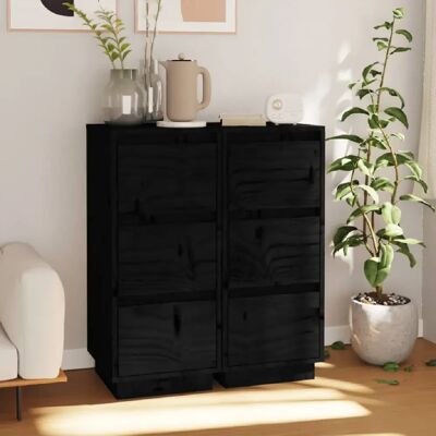 VIDAXL Buffets 2 pcs - Noir 32 x 34 x 75 cm - Publicité VIDAXL Buffets 2 pcs - Noir 32 x 34 x 75 cm - Publicité