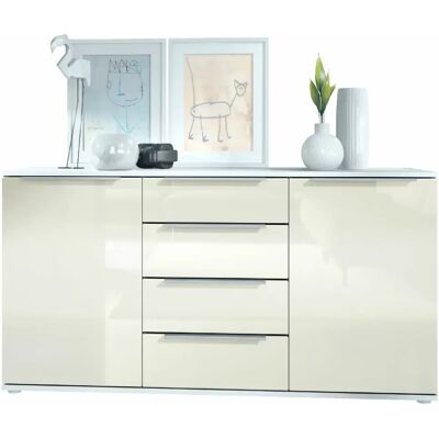 Mpc Meuble Blanc Mat Et Crème Laqué (lxhxp) : 139 X 72,5 X 35 Cm - Publicité Mpc Meuble Blanc Mat Et Crème Laqué (lxhxp) : 139 X 72,5 X 35 Cm - Publicité