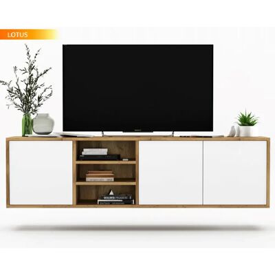Tendance DUSINE Meuble TV LOTUS - Blanc laqué - Publicité Tendance DUSINE Meuble TV LOTUS - Blanc laqué - Publicité