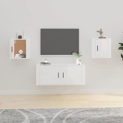 vidaXL Meubles TV Muraux 2 pcs - Blanc Brillant - Publicité vidaXL Meubles TV Muraux 2 pcs - Blanc Brillant - Publicité