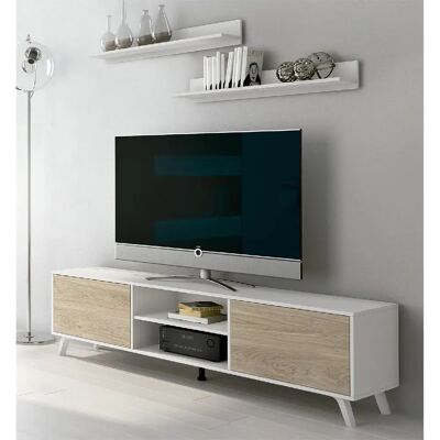 Pegane Ensemble meuble TV - Blanc chêne - Publicité Pegane Ensemble meuble TV - Blanc chêne - Publicité