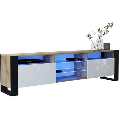 Tendance DUSINE LOVY 200CM - Chêne mat et blanc laqué - Publicité Tendance DUSINE LOVY 200CM - Chêne mat et blanc laqué - Publicité