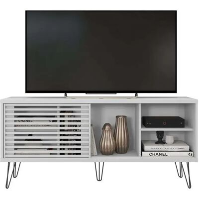 Pegane Meuble TV scandinave - Blanc - Publicité Pegane Meuble TV scandinave - Blanc - Publicité