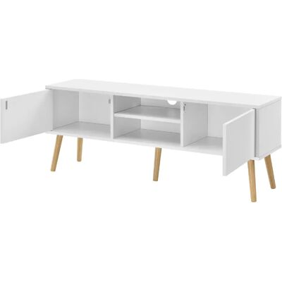 MOBIKASA Meuble TV Scandinave 120x30x47cm Blanc - Publicité MOBIKASA Meuble TV Scandinave 120x30x47cm Blanc - Publicité