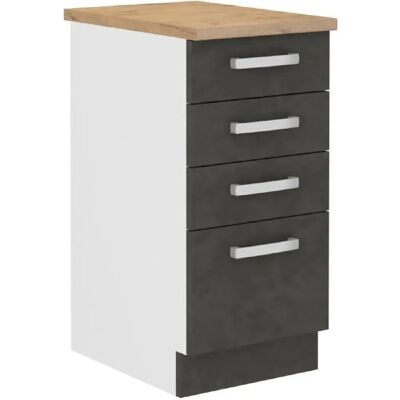 Cstore Meuble bas cuisine 4 tiroirs - Gris - Publicité Cstore Meuble bas cuisine 4 tiroirs - Gris - Publicité