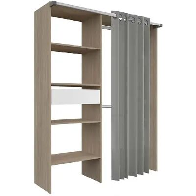 Concept Usine Dressing rideau, 4 étagères, 2 penderies et 1 tiroir 143x48x182 bois PARIS - Publicité Concept Usine Dressing rideau, 4 étagères, 2 penderies et 1 tiroir 143x48x182 bois PARIS - Publicité