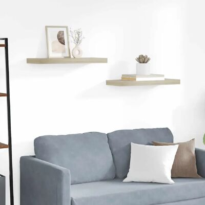 vidaXL 2x Étagères murales flottantes Chêne 60x23.5x3.8 cm MDF Support suspendu - Étagères murales - Publicité vidaXL 2x Étagères murales flottantes Chêne 60x23.5x3.8 cm MDF Support suspendu - Étagères murales - Publicité