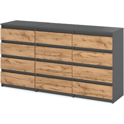 Stiv-Meubles Grande Commode 180 cm 12 Tiroirs Gris Mat Chêne Wotan - Meuble TV Buffet Rangement Salon Chambre - Publicité Stiv-Meubles Grande Commode 180 cm 12 Tiroirs Gris Mat Chêne Wotan - Meuble TV Buffet Rangement Salon Chambre - Publicité