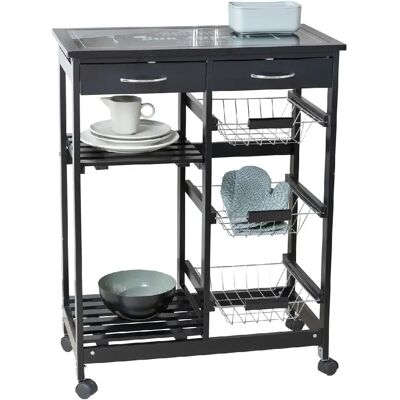 Wenko Desserte de cuisine à roulettes bois Bon Appetit - L. 67 x H. 86 cm - Noir - Publicité Wenko Desserte de cuisine à roulettes bois Bon Appetit - L. 67 x H. 86 cm - Noir - Publicité