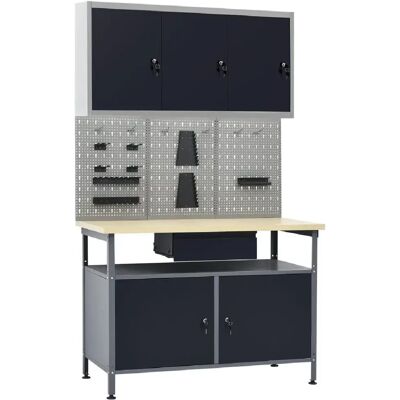HelloShop26 Banc de Travail 120cm avec Panneaux Muraux & Armoire - Atelier - Publicité HelloShop26 Banc de Travail 120cm avec Panneaux Muraux & Armoire - Atelier - Publicité