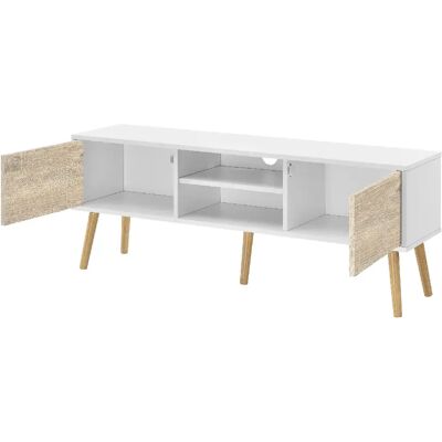 Meuble TV Helloshop26 - Blanc effet chêne - Publicité Meuble TV Helloshop26 - Blanc effet chêne - Publicité