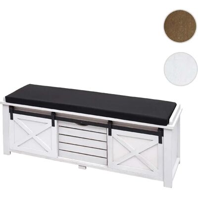 Banquette de rangement blanche Mendler - Style shabby chic vintage - 3 compartiments - Publicité Banquette de rangement blanche Mendler - Style shabby chic vintage - 3 compartiments - Publicité