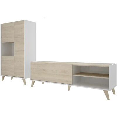 Pegane Ensemble meuble TV et buffet - Blanc - Publicité Pegane Ensemble meuble TV et buffet - Blanc - Publicité