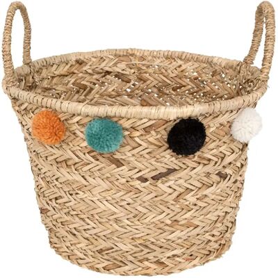 ATMOSPHERA Panier en roseau avec pompons - Diamètre 40 cm - Beige - Publicité ATMOSPHERA Panier en roseau avec pompons - Diamètre 40 cm - Beige - Publicité