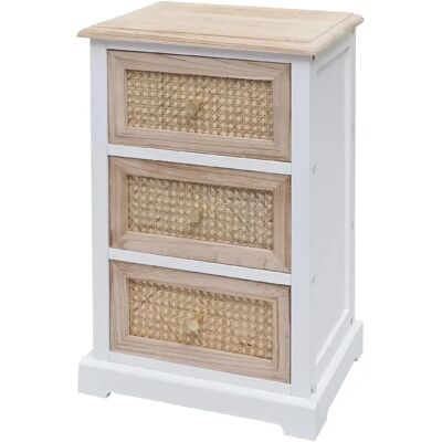 Decoshop26 Commode rotin 3 tiroirs - Blanc - Publicité Decoshop26 Commode rotin 3 tiroirs - Blanc - Publicité