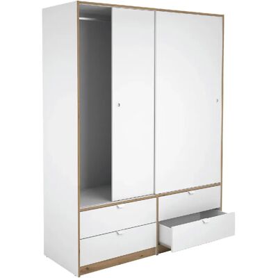 Pegane Armoire Rangement Chêne/Blanc 4 Tiroirs - Publicité Pegane Armoire Rangement Chêne/Blanc 4 Tiroirs - Publicité