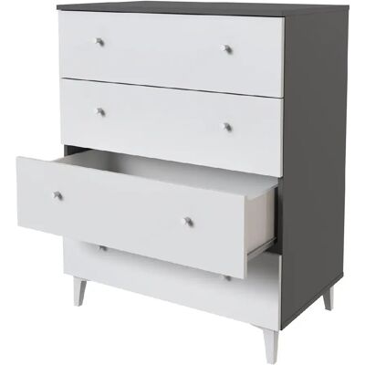 Pegane Commode 4 tiroirs gris/blanc - Publicité Pegane Commode 4 tiroirs gris/blanc - Publicité