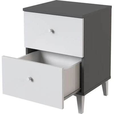 Pegane Table de Chevet 2 Tiroirs - Gris et Blanc - Publicité Pegane Table de Chevet 2 Tiroirs - Gris et Blanc - Publicité