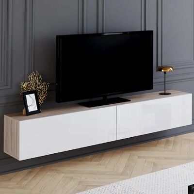 Meuble TV suspendu Elio 180 cm Idmarket - Bois et Blanc Moderne - Publicité Meuble TV suspendu Elio 180 cm Idmarket - Bois et Blanc Moderne - Publicité
