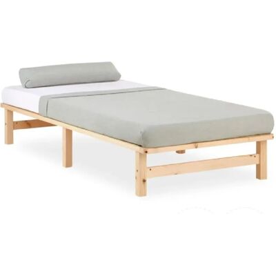 Homestyle4U Lit simple 90x200 matelas bois naturel - Publicité Homestyle4U Lit simple 90x200 matelas bois naturel - Publicité