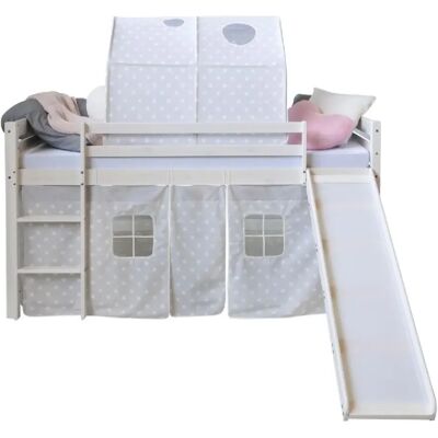 Homestyle4U Lit mi-haut toboggan 90x200 sommier pin tunnel étoiles grises - Publicité Homestyle4U Lit mi-haut toboggan 90x200 sommier pin tunnel étoiles grises - Publicité