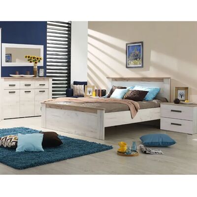 Pegane Ensemble chambre lit 160x200 et 2 chevets couleur chêne blanc / chêne gris - Publicité Pegane Ensemble chambre lit 160x200 et 2 chevets couleur chêne blanc / chêne gris - Publicité
