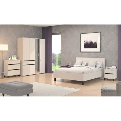 Pegane Ensemble chambre lit 160x200, 2 chevets, commode et armoire couleur beige - Publicité Pegane Ensemble chambre lit 160x200, 2 chevets, commode et armoire couleur beige - Publicité