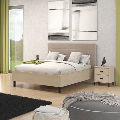 Pegane Ensemble chambre lit 160x200 et 2 chevets couleur chêne clair - Publicité Pegane Ensemble chambre lit 160x200 et 2 chevets couleur chêne clair - Publicité
