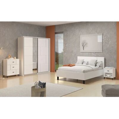 Pegane Ensemble chambre lit 160x200, 2 chevets, commode et armoire couleur blanc - Publicité Pegane Ensemble chambre lit 160x200, 2 chevets, commode et armoire couleur blanc - Publicité
