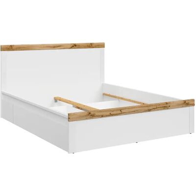 Pegane Lit adulte 160 x 200 lit 2 places avec 2 tiroirs sur roues, Blanc/Chêne wotan - Longueur 204,5 x Profondeur 169 x Hauteur 40,5-100,5 cm - Publicité Pegane Lit adulte 160 x 200 lit 2 places avec 2 tiroirs sur roues, Blanc/Chêne wotan - Longueur 204,5 x Profondeur 169 x Hauteur 40,5-100,5 cm - Publicité