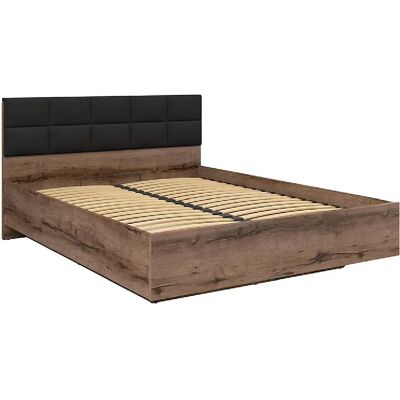 Pegane Lit coffre 180x200 avec tête de lit rembourrée noir, sommier et rangement ,coloris Chêne marron foncé - Longueur 206 x Profondeur 185 x Hauteur 42-98,5 cm - Publicité Pegane Lit coffre 180x200 avec tête de lit rembourrée noir, sommier et rangement ,coloris Chêne marron foncé - Longueur 206 x Profondeur 185 x Hauteur 42-98,5 cm - Publicité
