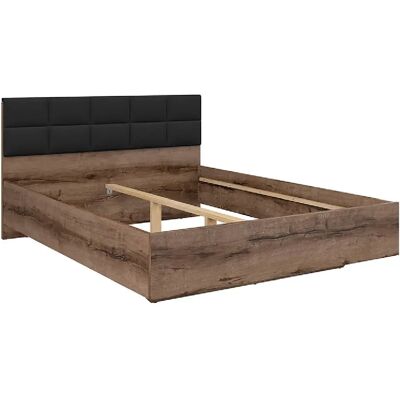 Pegane Lit double 160x200 avec tête de lit rembourrée noir ,coloris Chêne marron foncé - Longueur 206 x Profondeur 165 x Hauteur 42-98,5 cm - Publicité Pegane Lit double 160x200 avec tête de lit rembourrée noir ,coloris Chêne marron foncé - Longueur 206 x Profondeur 165 x Hauteur 42-98,5 cm - Publicité