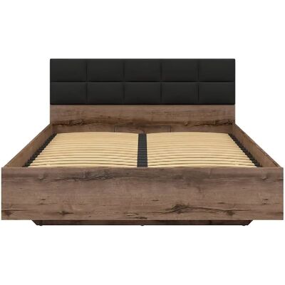 Pegane Lit coffre 160x200 avec tête de lit rembourrée noir, sommier et rangement ,coloris Chêne marron foncé - Longueur 206 x Profondeur 165 x Hauteur 42-98,5 cm - Publicité Pegane Lit coffre 160x200 avec tête de lit rembourrée noir, sommier et rangement ,coloris Chêne marron foncé - Longueur 206 x Profondeur 165 x Hauteur 42-98,5 cm - Publicité
