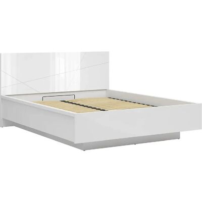Pegane Lit coffre 160x200 avec sommier et rangement, coloris Blanc brillant/Blanc haute brillance - Longueur 206 x Profondeur 169,5 x Hauteur 98,5/43 cm - Publicité Pegane Lit coffre 160x200 avec sommier et rangement, coloris Blanc brillant/Blanc haute brillance - Longueur 206 x Profondeur 169,5 x Hauteur 98,5/43 cm - Publicité