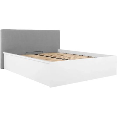 Pegane Lit coffre 160x200 avec tête de lit capitonnée ,coloris Blanc brillant/Textile Noir - Longueur 209,5 x Profondeur 176 x Hauteur 95/40,5 cm - Publicité Pegane Lit coffre 160x200 avec tête de lit capitonnée ,coloris Blanc brillant/Textile Noir - Longueur 209,5 x Profondeur 176 x Hauteur 95/40,5 cm - Publicité