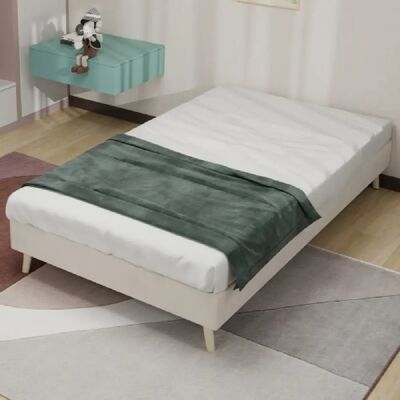 modfu Lit coffre 90x200 cm, rangement sous le lit, avec tête de lit, en tissu, beige - Publicité modfu Lit coffre 90x200 cm, rangement sous le lit, avec tête de lit, en tissu, beige - Publicité