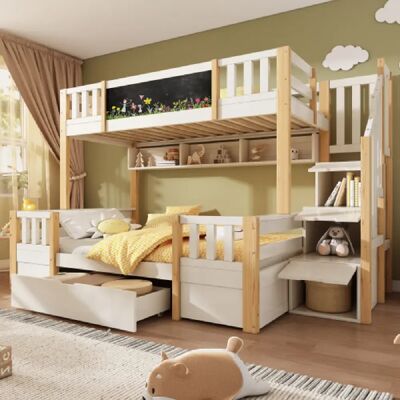 Merax Lit Superposé 90x200 Et 140x200 Cm-en Bois Massif-lit Enfant-naturel Et Blanc - Publicité Merax Lit Superposé 90x200 Et 140x200 Cm-en Bois Massif-lit Enfant-naturel Et Blanc - Publicité