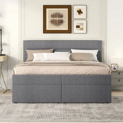 Merax Lit Rembourré 200x140cm-lit Double Avec Sommier à Lattes-grand Espace De Rangement-gris - Publicité Merax Lit Rembourré 200x140cm-lit Double Avec Sommier à Lattes-grand Espace De Rangement-gris - Publicité