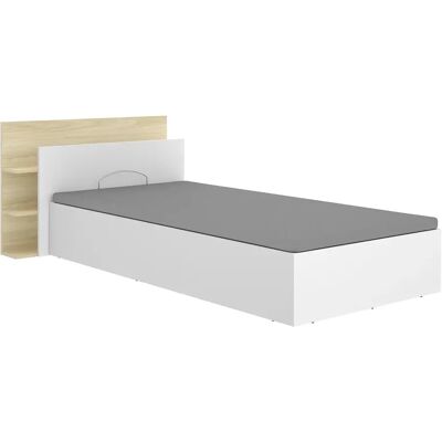 Pegane Ensemble Lit coffre coloris blanc 90x190 cm + tête de lit à 2 étagères - Publicité Pegane Ensemble Lit coffre coloris blanc 90x190 cm + tête de lit à 2 étagères - Publicité