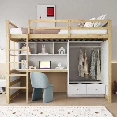 Merax Lit Mezzanine 90x200cm-avec Bureau Avec Rangement,penderie-lit Enfant-lit Adolescent-bois - Publicité Merax Lit Mezzanine 90x200cm-avec Bureau Avec Rangement,penderie-lit Enfant-lit Adolescent-bois - Publicité