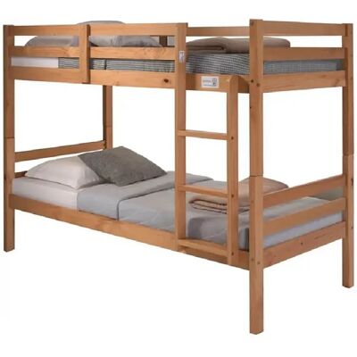 Pegane Lit enfant superposé en pin massif couleur chêne - Longueur 199 x Hauteur 154 x Profondeur 104 cm - Publicité Pegane Lit enfant superposé en pin massif couleur chêne - Longueur 199 x Hauteur 154 x Profondeur 104 cm - Publicité
