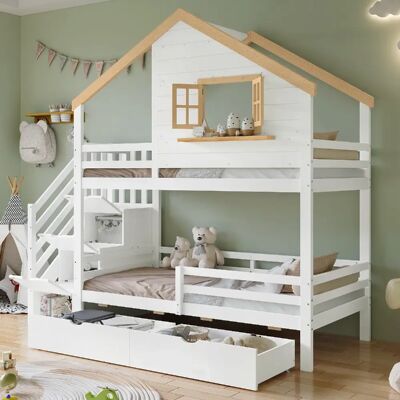 OKWISH Avec fenêtres et rangement sous le lit, échelle incluse - Bois - Sans Matelas - Publicité OKWISH Avec fenêtres et rangement sous le lit, échelle incluse - Bois - Sans Matelas - Publicité