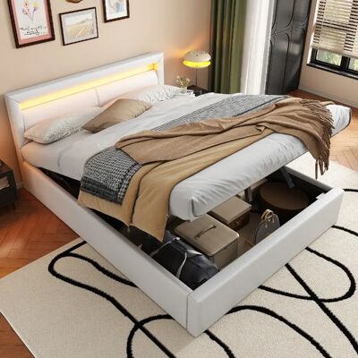 OKWISH Rangement Sous le Lit et LED - PU et Bois - Sans Matelas - Publicité OKWISH Rangement Sous le Lit et LED - PU et Bois - Sans Matelas - Publicité
