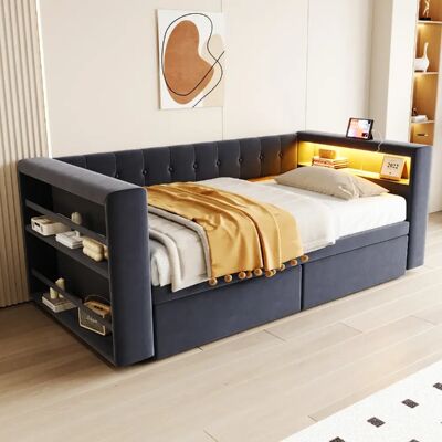 OKWISH Éclairage LED et rangement sous le lit - Flanelle et MDF - Sans Matelas - Publicité OKWISH Éclairage LED et rangement sous le lit - Flanelle et MDF - Sans Matelas - Publicité