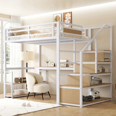 OKWISH Avec bureau et rangement sous le lit - Matière : Métal + MDF - Sans Matelas - Publicité OKWISH Avec bureau et rangement sous le lit - Matière : Métal + MDF - Sans Matelas - Publicité