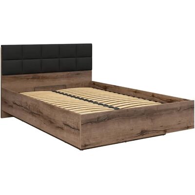 Pegane Lit coffre 140x200 avec tête de lit rembourrée noir, sommier et rangement ,coloris Chêne marron foncé - Longueur 206 x Profondeur 145 x Hauteur 42-98,5 cm - Publicité Pegane Lit coffre 140x200 avec tête de lit rembourrée noir, sommier et rangement ,coloris Chêne marron foncé - Longueur 206 x Profondeur 145 x Hauteur 42-98,5 cm - Publicité